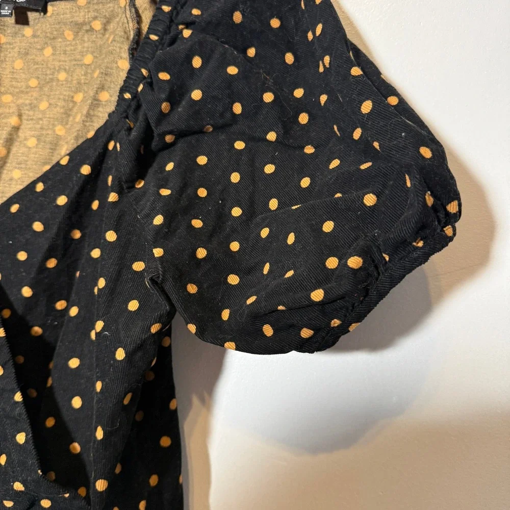 Madewell Wrap Top Womens Small Black Polka Dot Puff Sleeve Corduroy